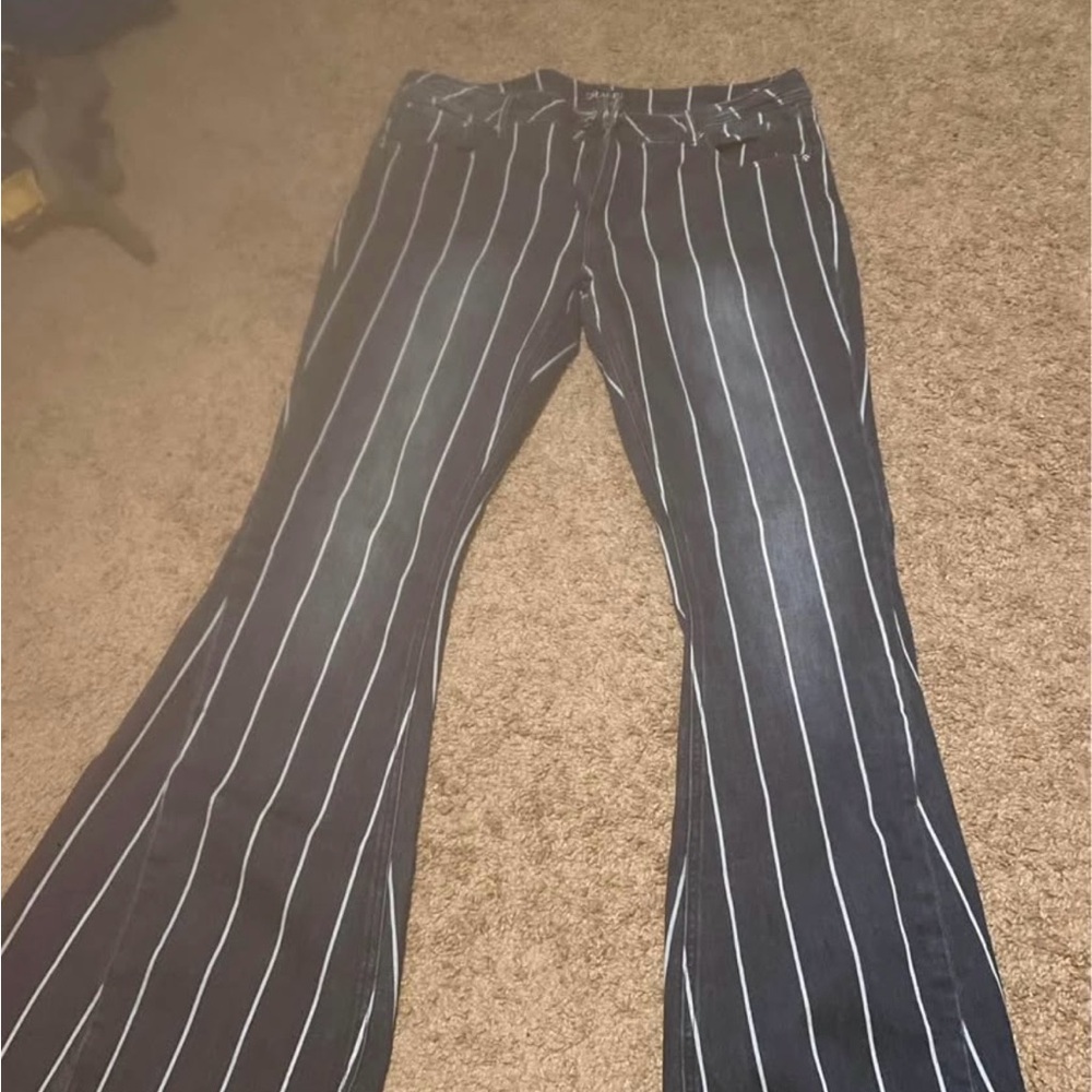 Grace in LA Black and White Striped Flare Jeans